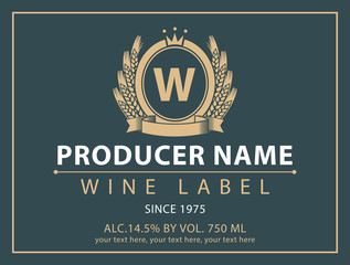 Vector label for bottle of wine with coat of arms and crown in a retro style
