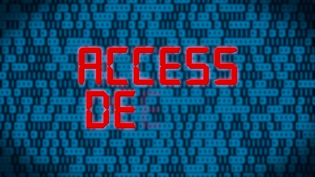 3d animation of a blue binary code with red message access denied. Motion background.