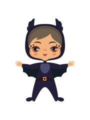 Little boy in costume of a bat. Vector illustration in cartoon style.