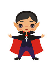 Little boy in costume of a vampire. Vector illustration in cartoon style.