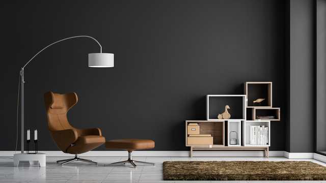 Modernes Wohnzimmer mit dunkelgrauer Wand