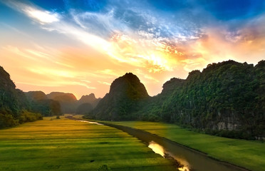 Rice field and river, NinhBinh, vietnam landscapes