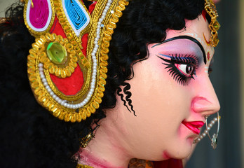 Artisan of West Bengal making clay idol of Godess Durga ahed of Durga festival