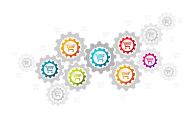 Shopping concept illustration with gear made out of cart icons