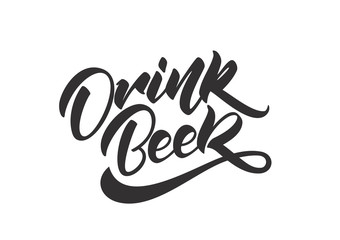Vector illustration: Handwritten brush lettering of Drink Beer on white background