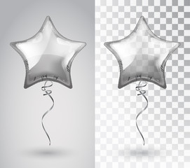 Star silver balloon on transparent background. Vector isolated object.