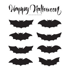 Vector illustration: Set of bat silhouettes. Happy Halloween