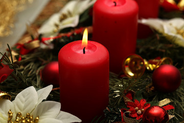 Obraz na płótnie Canvas Advent Season, four candles burning. Advent background.
