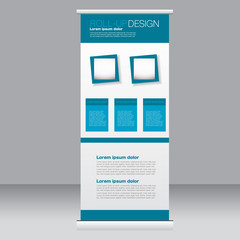 Roll up banner stand template. Abstract background for design,  business, education, advertisement. Vector  illustration. Blue color.