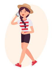 Fototapeta premium Cartoon character design female woman talk on the smart phone happily