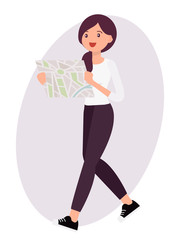 Cartoon character design female look map to find the way