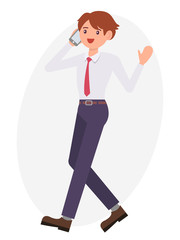Cartoon character design male business man talk with smart phone happily