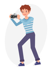 Cartoon character design male young man take picture with camera