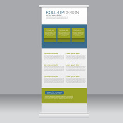 Roll up banner stand template. Abstract background for design,  business, education, advertisement. Vector  illustration.