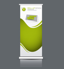 Roll up banner stand template. Abstract background for design,  business, education, advertisement. Vector  illustration. Green color.