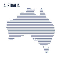 Vector abstract hatched map of Australia with horizontal lines isolated on a white background.