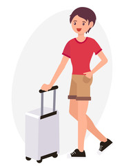 Cartoon character design male man stand beside luggage cheerfully