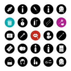 Cosmetics accessories glyph icons set