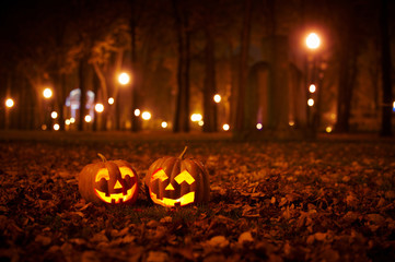Two Kind Halloween Pumpkins in the park © sandsun