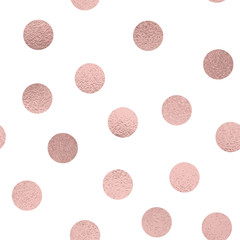 Rose Gold seamless pattern with dots on a white background 