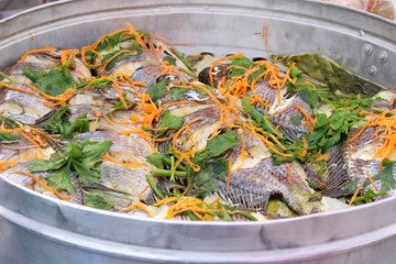 Steamed fish with vegetable delicious in pot