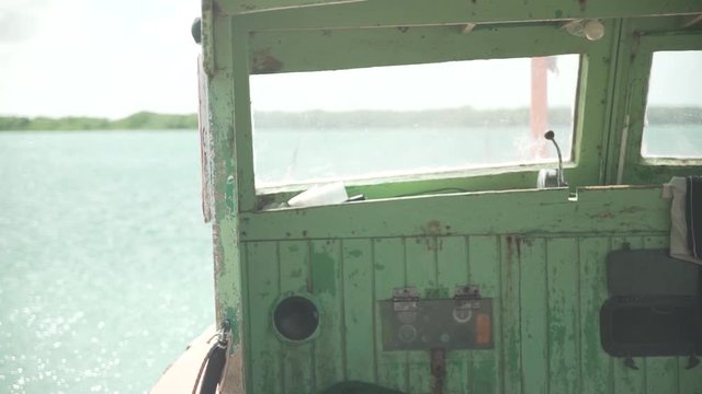 Looking through the windows of a boat.