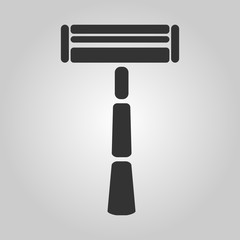 Flat trendy dark icon with electric shaver isolated from gray background. Woman trimmer for shaving. Classic safety vector razor.