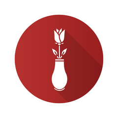 Rose in vase flat design long shadow glyph icon
