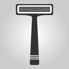 Flat trendy dark icon with electric shaver isolated from gray background. Woman trimmer for shaving. Classic safety vector razor.