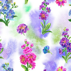 Fototapeta na wymiar Seamless watercolor pattern from gillyflowers.