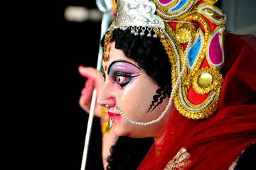 Artisan of West Bengal making clay idol of Godess Durga ahed of Durga festival