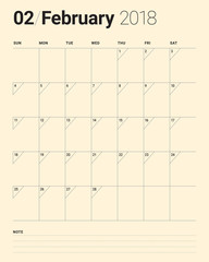 February 2018 calendar planner vector illustration