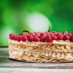 Millefeuille cake with raspberry