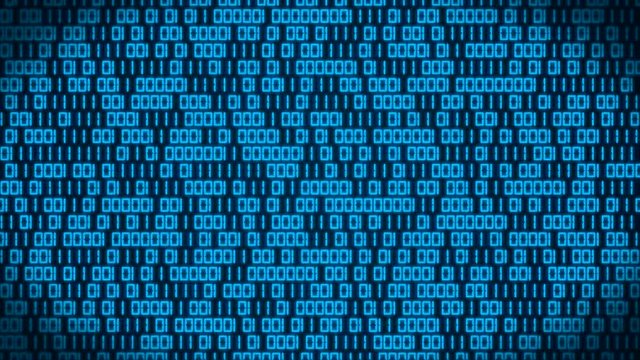 3d animation of a blue binary code. Motion background.