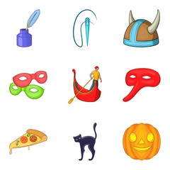 European evening icons set, cartoon style