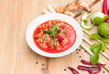 Thai food, Panaeng curry, red curry with chicken.