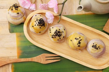 Festival moon cake ,Chinese dessert and hot tea.