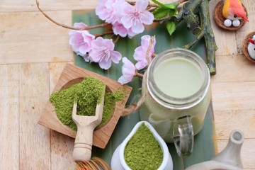 Green tea with milk and matcha tea powder