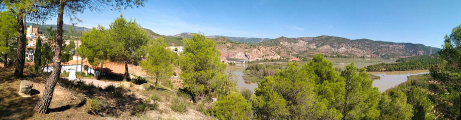 landscape with mountains, forest  in front. beautiful scenery