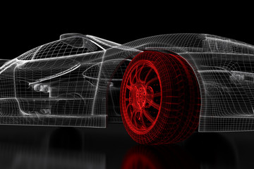 3D car mesh on a black