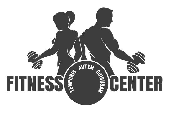 Fitness Center emblem with silhouettes of bodybuilders