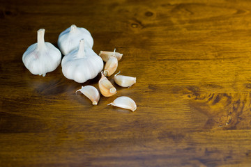 garlic on wood background