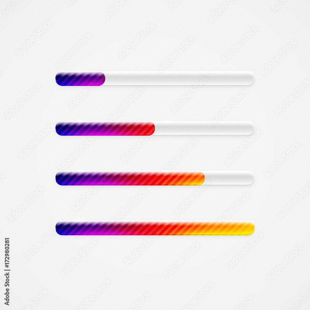 Poster creative shiny transparent striped preloader progress bar design element set