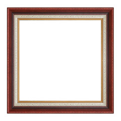 The antique frame on the white background,wooden red frame isolated
