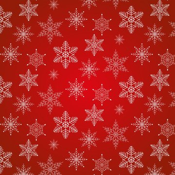 Christmas pattern with  snowflakes on red background. Vector illustration	