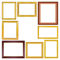 The antique gold frame on the white background