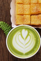 Hot green tea with matcha and toast