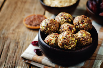 White chocolate pistachio dates oats flax seed raw balls