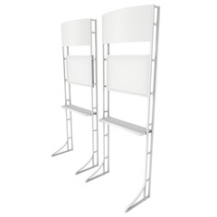 LCD Screen Stand. Blank Trade Show Booth. 3d render of lcd screen isolated on white background. High Resolution. Ad template for your expo design.