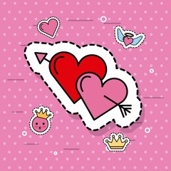 two hearts pierced together by arrow lovely romantic cute vector illustration